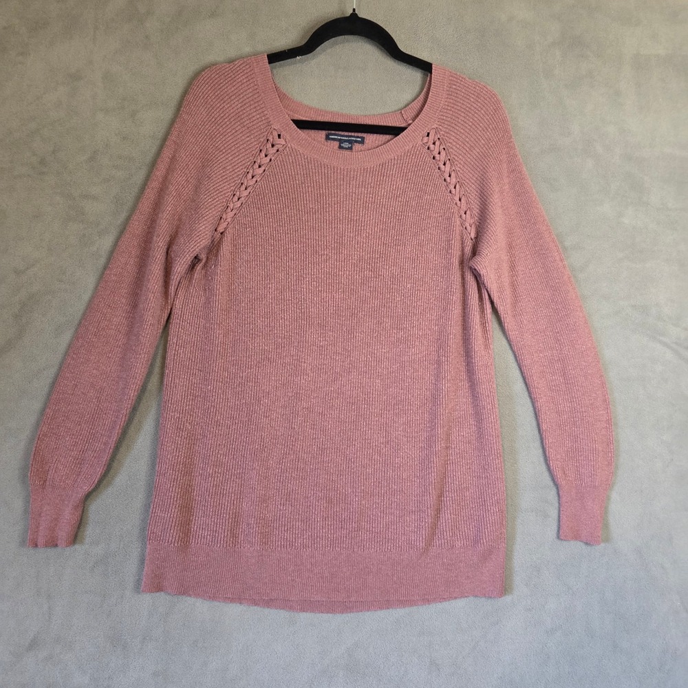 American Eagle Pink Ribbed Sweater Women Large Coquette Balletcore Casual